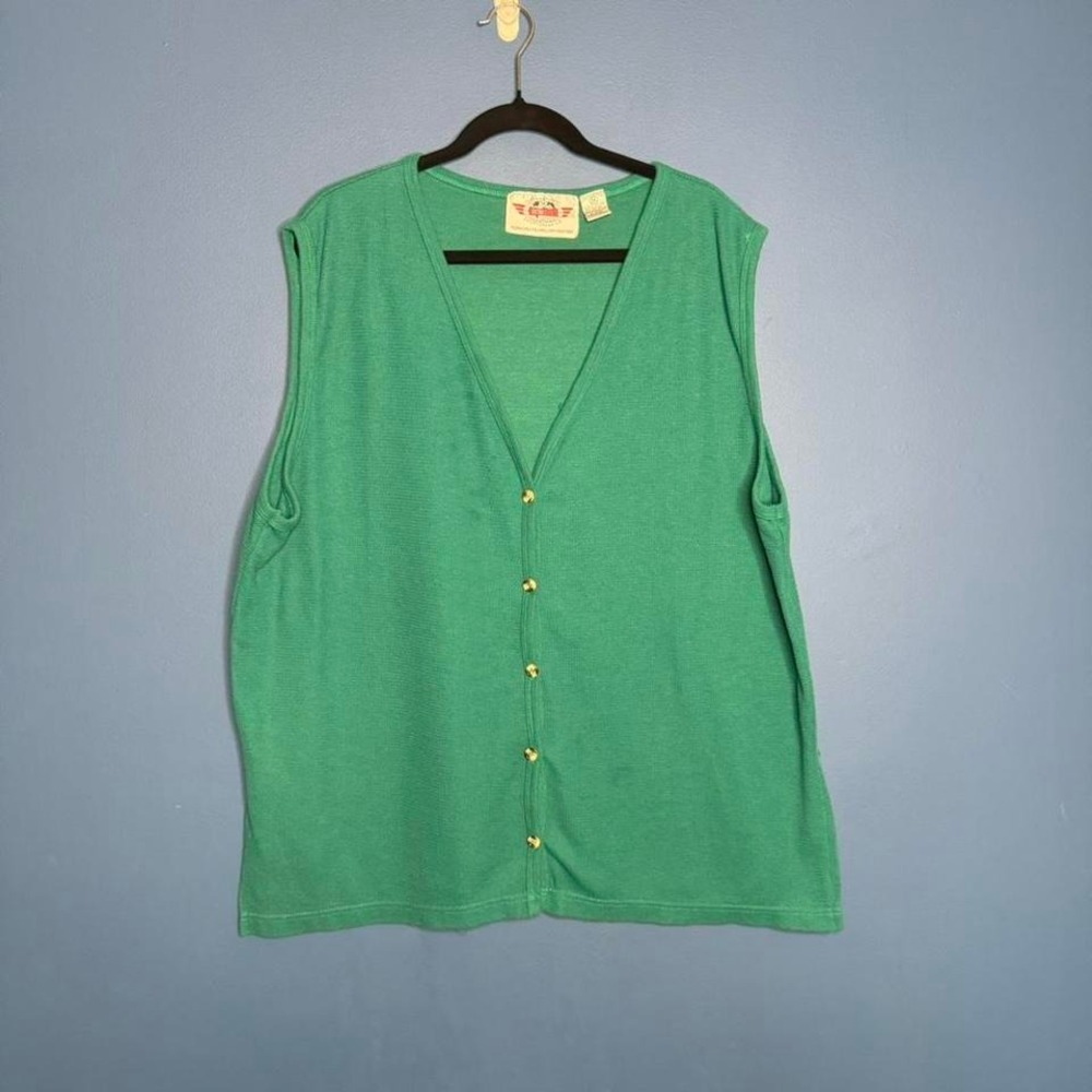 Vintage 90s Sweater Vest Women's Plus Size 2X Green Retro Preppy Classic Minimal